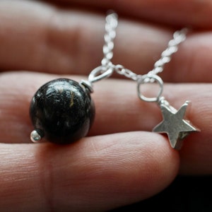Greenland Nuummite Gemstone and Personalised Gold or Silver Star Charm Necklace Pendant