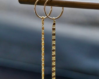 Gold Long Chain Drop Hoop Tassel Earrings