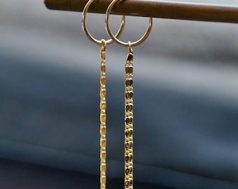 Gold Long Chain Drop Hoop Tassel Earrings