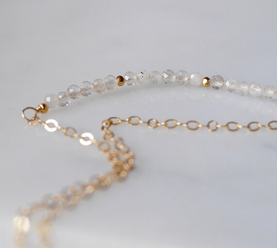 Clear Quartz Bead Bar Necklace Sterling Silver Clear Quartz Bead Bar Necklace Sterling Silver