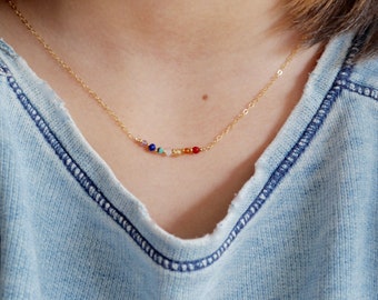 Seven Chakra Colourful Rainbow Gemstone Dainty Necklace In Sterling silver and Gold FIlled