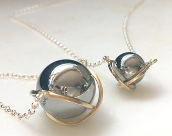 Bronze Cage Tungsten Carbide  Fidget Necklace