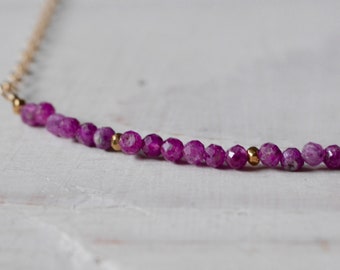 Natural Ruby July  Birthstone Gemstone Bar Necklace