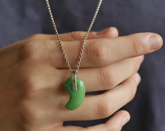 Green Jade Magatama Gemstone and Sterling Silver Fidget Necklace