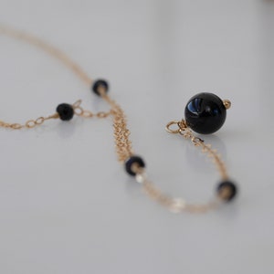 October Birthstone Black Tourmaline Birthstone Y Necklace Gold and Silver