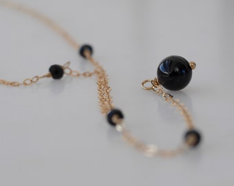 October Birthstone Black Tourmaline Birthstone Y Necklace Gold and Silver