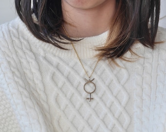 Bronze Mercury Planet Symbol Astrology, Alchemy Charm Necklace