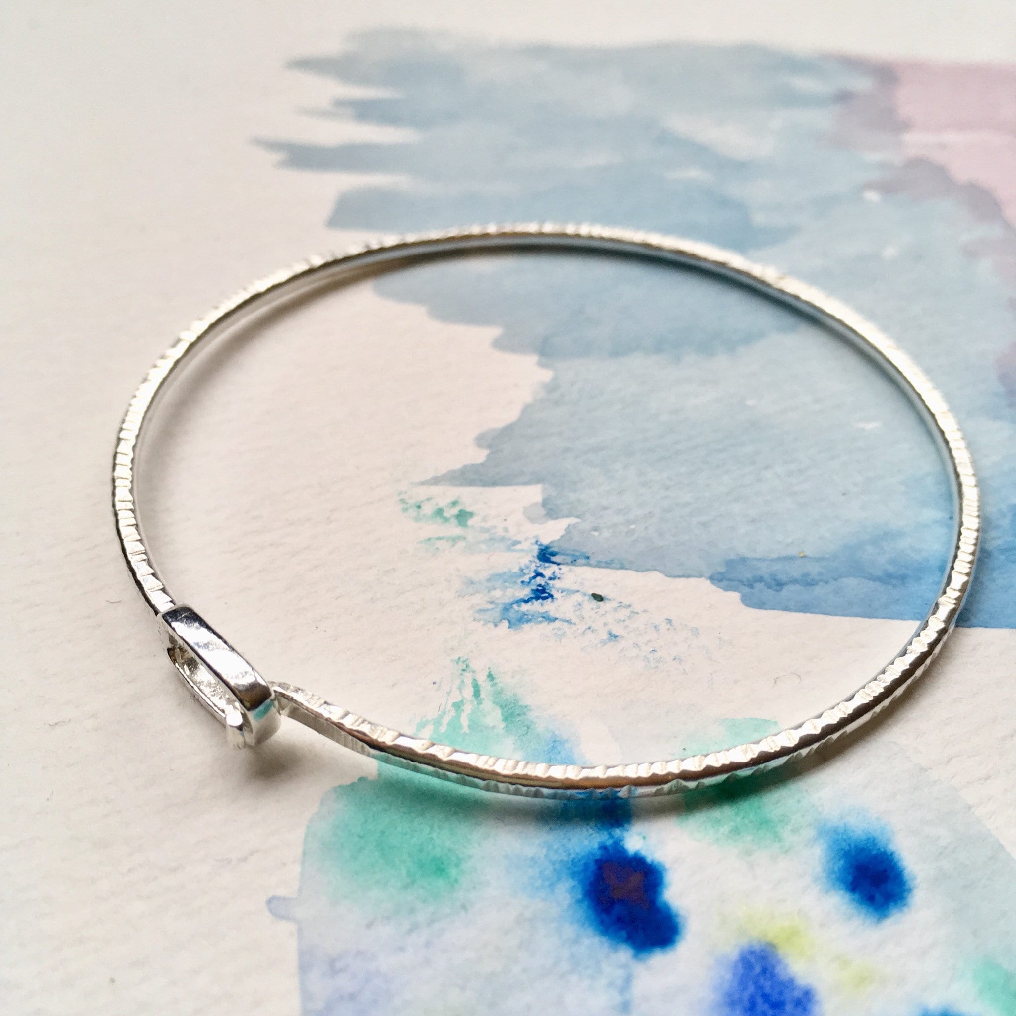 Thin Sterling Silver Bangle Bracelet w/ Hook Closure ~ 6-3/4
