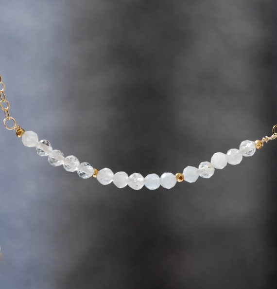 Clear Quartz Bead Bar Necklace Sterling Silver Clear Quartz Bead Bar Necklace Sterling Silver