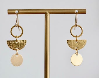 Semi-Circle and circle charm Geometric Gold Earrings.