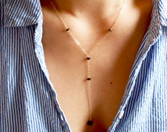 Ethiopian Welo or Black Matrix Opal Y necklace in Gold