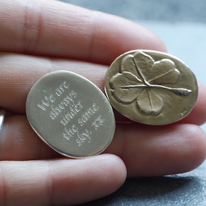 Personalised Four Leaf Clover Pocket Coin Gift in Solid Silver and Bronze