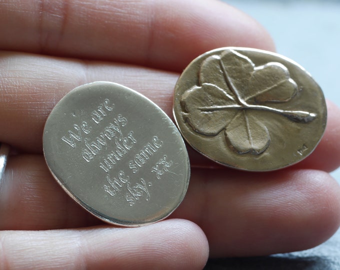 Featured listing image: Personalised Four Leaf Clover Pocket Coin Gift in Solid Silver and Bronze
