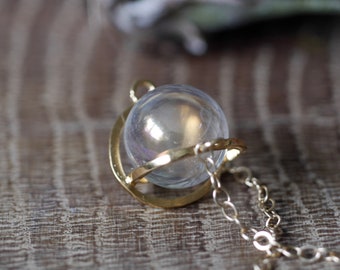 Angel Aura Sphere Gold or Sterling Silver Gem Cage Necklace