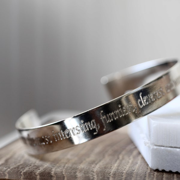 Engraved Sterling Silver Cuff Bangle Bracelet for Men - Handmade Personalised Silver Bangle