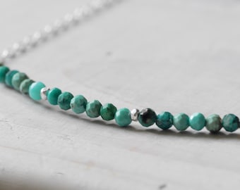 Real Turquoise Dainty Birthstone Bar Necklace
