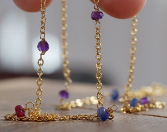 Scattered Family Birthstone Symbolic Long Necklace