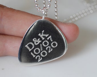 Personalised Sterling Silver Guitar Pick Necklace - Custom Engraved Plectrum necklace-