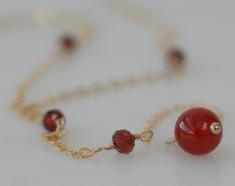 Fire Element Alchemy Symbolic Fire Agate Garnet Gold Y Necklace