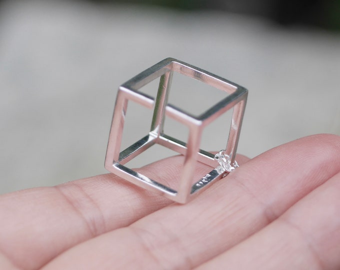 Featured listing image: Escher Impossible 3D Cube Optical Illusion Necklace