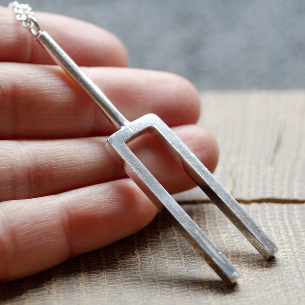 Sterling Silver Real Tuning Fork Necklace - Sterling Silver Miniature Tuning Fork Pendant