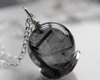 Large Tourmalated Quartz Necklace - Tourmalinated Quartz Pendant