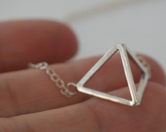 Mixed Metal 3D Double Triangle Geometric Necklace
