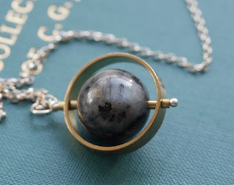 Large Grey Labradorite  Fidget Long Necklace - Psychological Gemstone Pendant