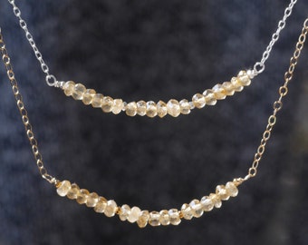 Natural Citrine November Birthstone Delicate Bar Necklace