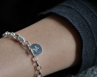 Sterling Silver Chain and Personalised Round Tag Bracelet for Unisex