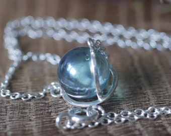 Aqua Aura Sphere  Gold or Sterling Silver Gem Cage Necklace