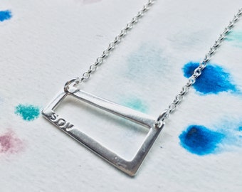 Personalised Trapezium Geometric Necklace in Silver or Bronze