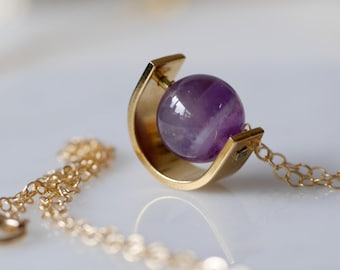 Gold Birthstone Necklace: Gemstone Fidget Cage Pendant