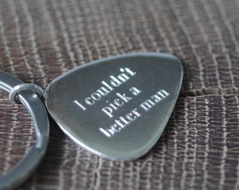 Personalized Guitar Pick Keyring: Sterling Silver or Bronze Musician Gift