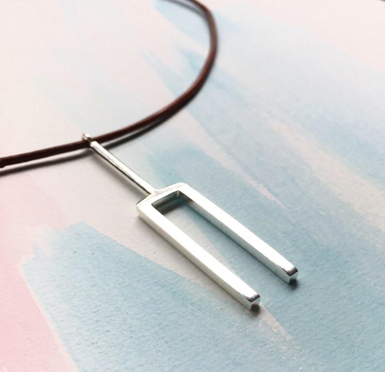 Real Miniature Tuning Fork Leather Cord Necklace Silver Etsy