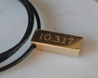 Personalised Brass Tag Leather Cord Necklace - Men's Personalised Gift