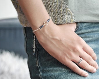 Sapphire and Silver Charm Adjustable Linked Chain Bracelet