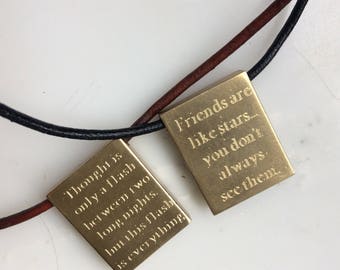 Personalised Brass Rectangle Tag Leather Cord Necklace