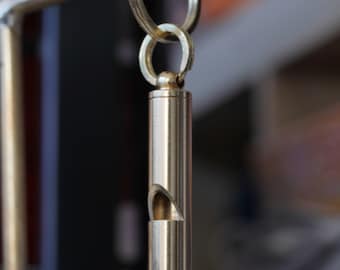 Personalised Solid Brass Pocket Whistle Keyring
