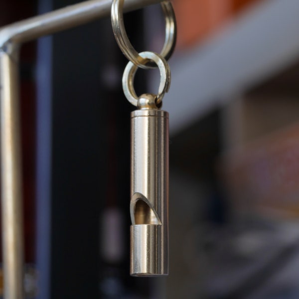 Personalised Solid Brass Pocket Whistle Keyring