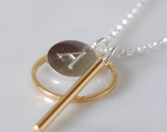 Personalized Circle Bar Necklace: Brass Hoop, Sterling Silver Tag