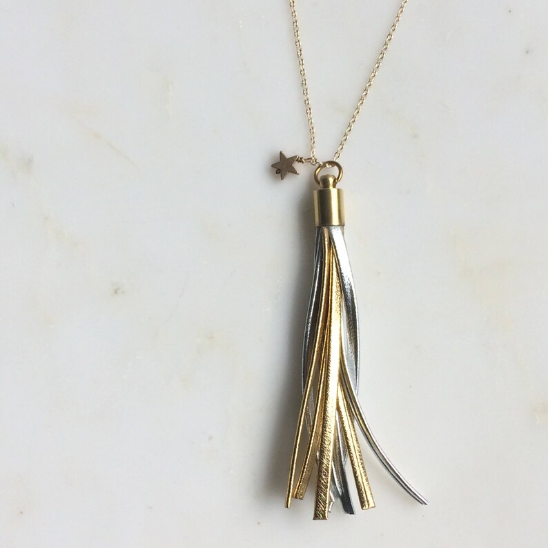 Gold and Silver Leather Tassel Necklace image 1