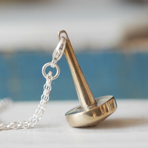 Handmade Miniature Spinning Top fidget Necklace in Solid Sterling Silver and Bronze