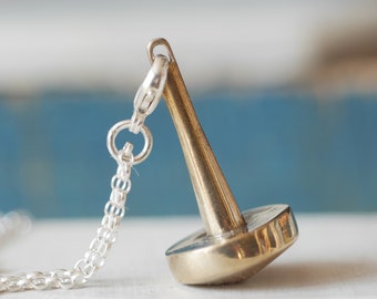 Handmade Miniature Spinning Top fidget Necklace in Solid Sterling Silver and Bronze