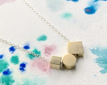 Circle Rectangle Square Geometric Beads Necklace - Brass Silver Geometric Jewellery