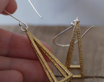Textured Prism Triangle Geometric Drop Earrings