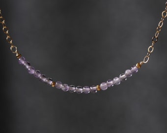 February Birthstone Amethyst Delicate Gemstone Necklace in Gold and Silver