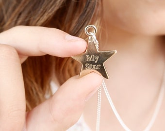 Personalised Solid Bronze Large Star Long Necklace