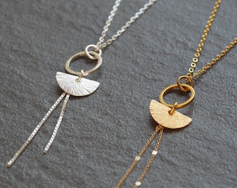 Semi-circle and circle charm Geometric Statement Necklace