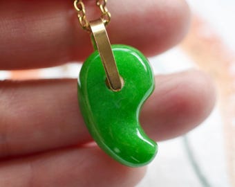 Green Jade Magatama Gemstone and Gold Vermeil Fidget Necklace